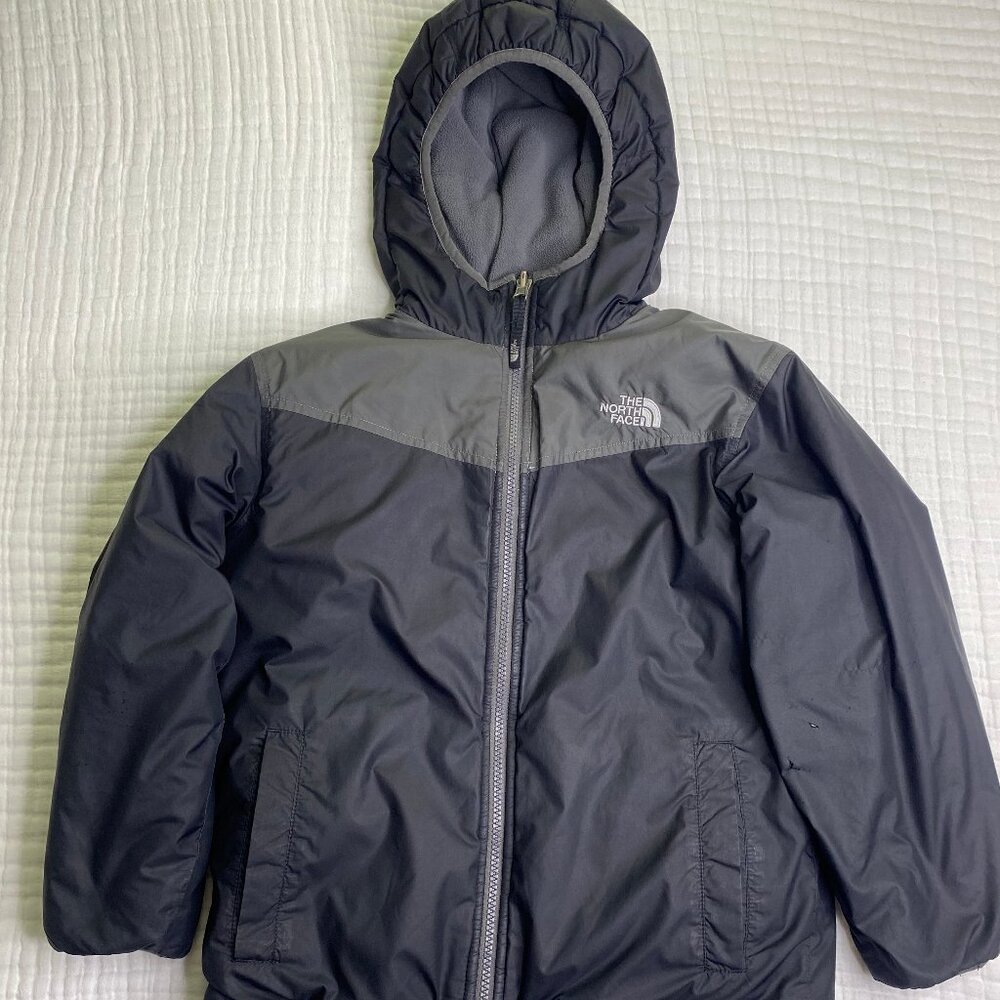 Boys North Face Reversible Jacket Coat Black/Charcoal S 7/8